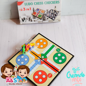Juego 3 en 1 Ludo, Damas y Ajedrez. Magnético