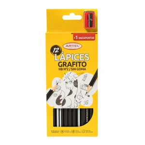 Estuche 12 Lápices Grafito HB Sin Goma Artel con sacapunta