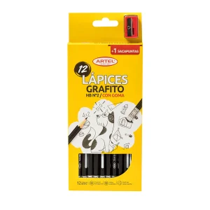 Estuche 12 Lápices Grafito HB Con Goma Artel